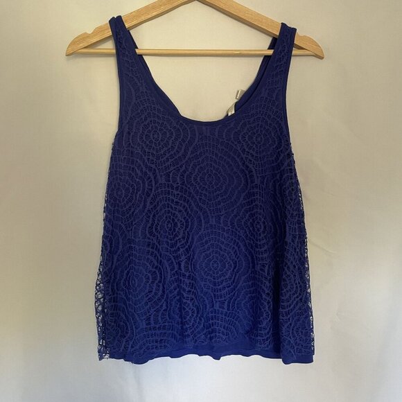 Lauren Conrad Womens Blue Lace Tank Top S lightweight summer top casual - Picture 1 of 6